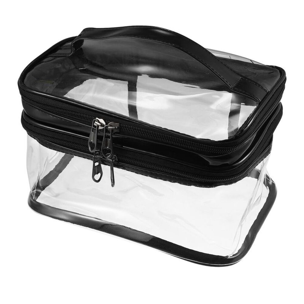 Double Layer Clear Cosmetic Travel Toiletry Bag Case Black